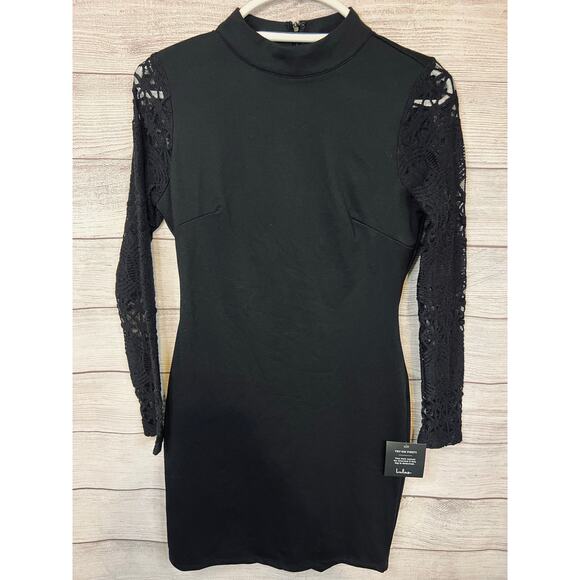 Lulu’s Dresses & Skirts - Lulus Black Lace Sleeve Mock Neck Bodycon Mini Dress NWT Small Sexy Party